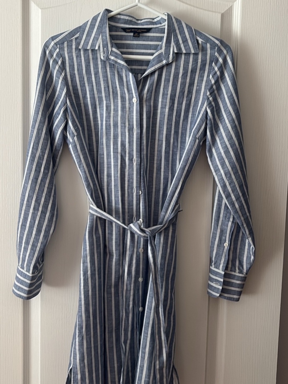 Brooks Brothers Blue and White Striped Button-Front Shirt Dress